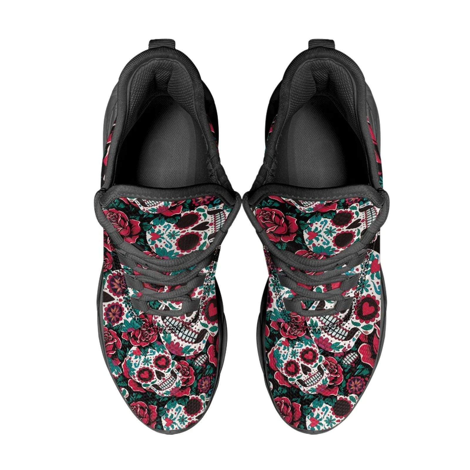 PENSTROLL Sugar Skull Rose Casual Fashion Sneakers Running Shoes for Walking Lace-Up Blade Shoes