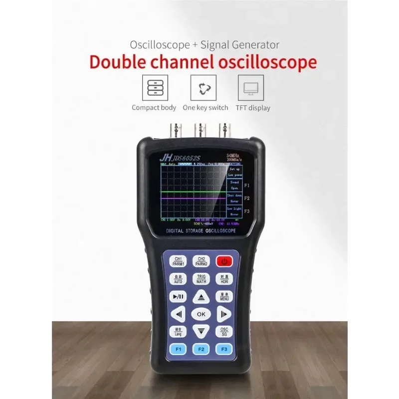 Handheld Digital Oscilloscope 2 Channels Portuguese Russian Spanish 100mHz Probe Signal Generator Portable Oscilloscope JDS6052S