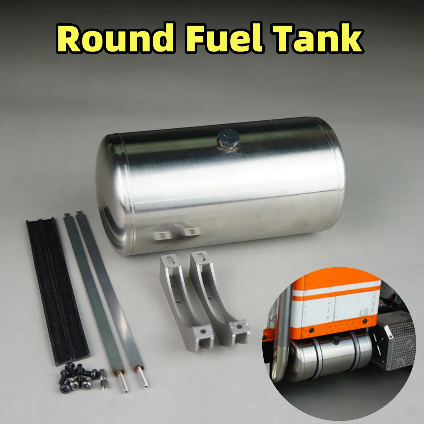 Simulação redonda de aço inoxidável do tanque de combustível para 1/14 tamiya rc leu scania homem actros rei gl trator reboque caminhão americano