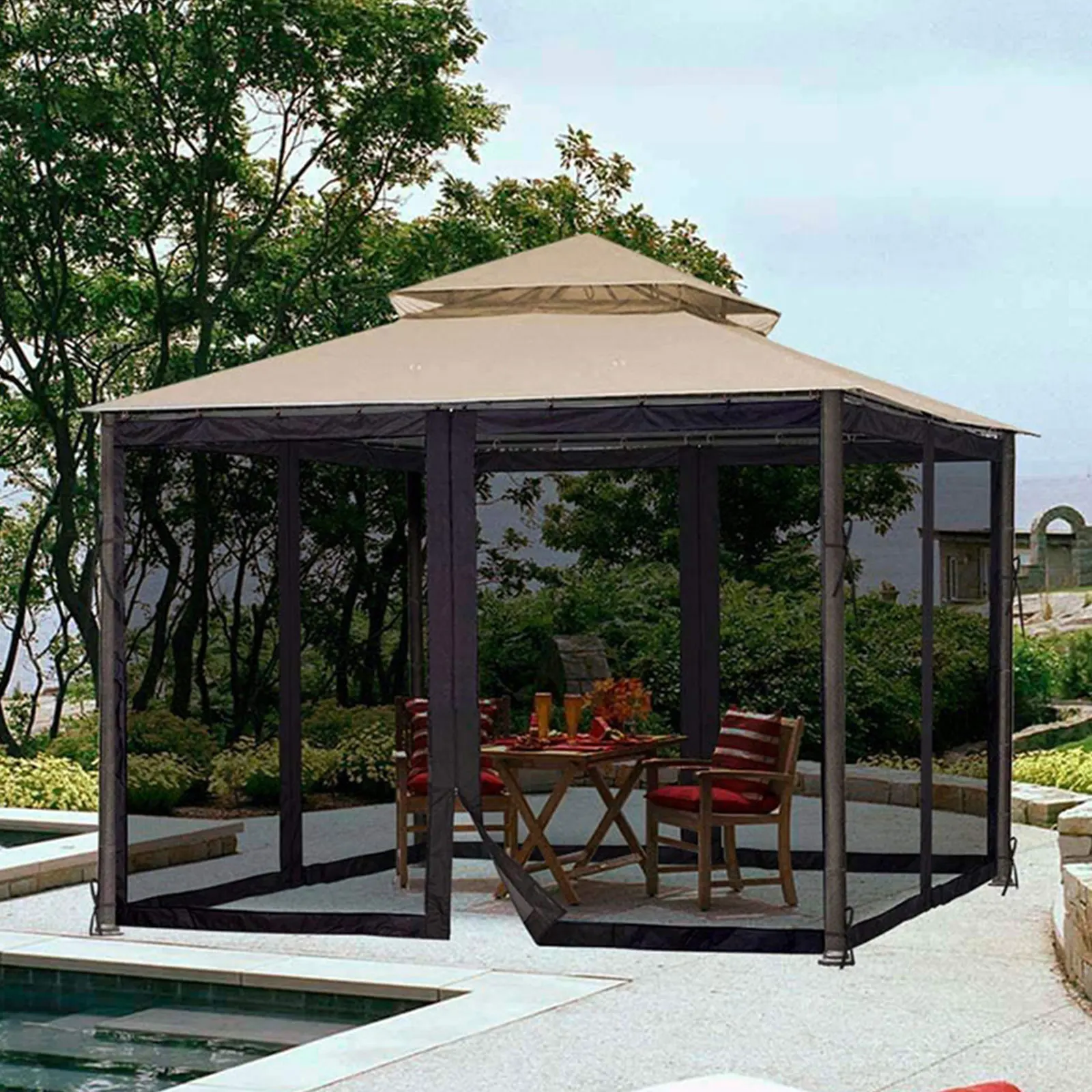 

Garden Patio Umbrella Tent Outdoor Camping Net Mosquito Net Mesh Roman Umbrella Net Anti-insect No Stand No Awning Cloth