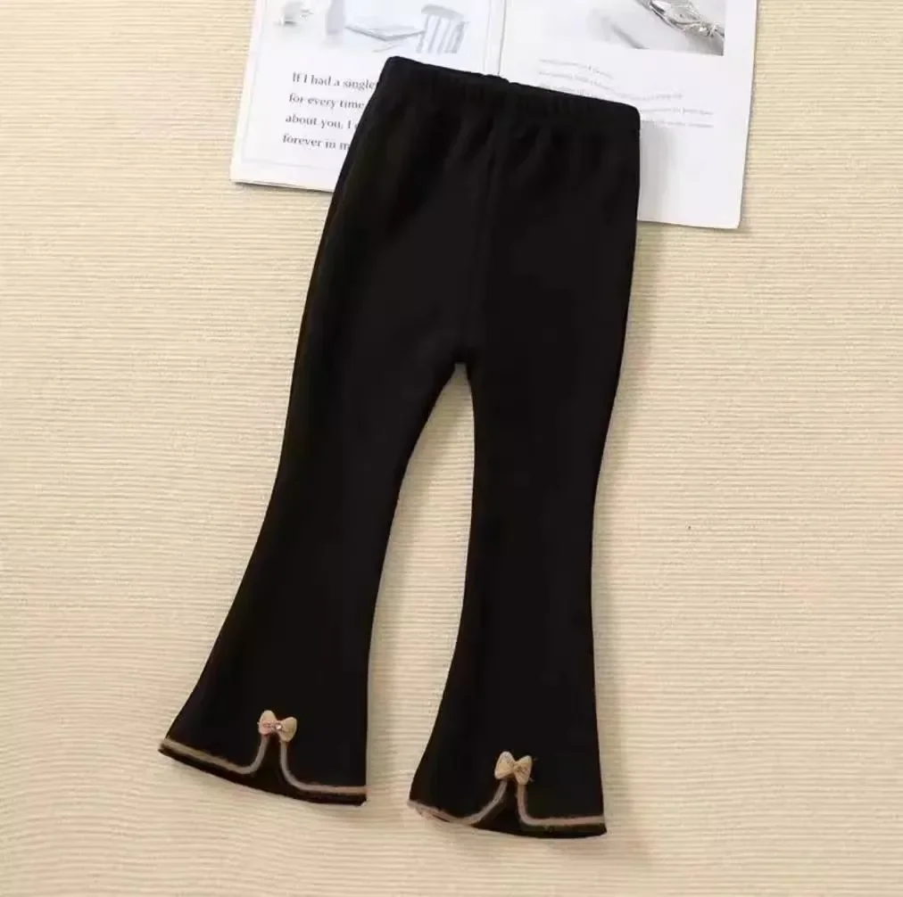Korean Style Girls' Winter Flared Pants Fleece-Lined Warm Bell Bottom Trousers Cute & Fashionable Leggings for Toddler Kids