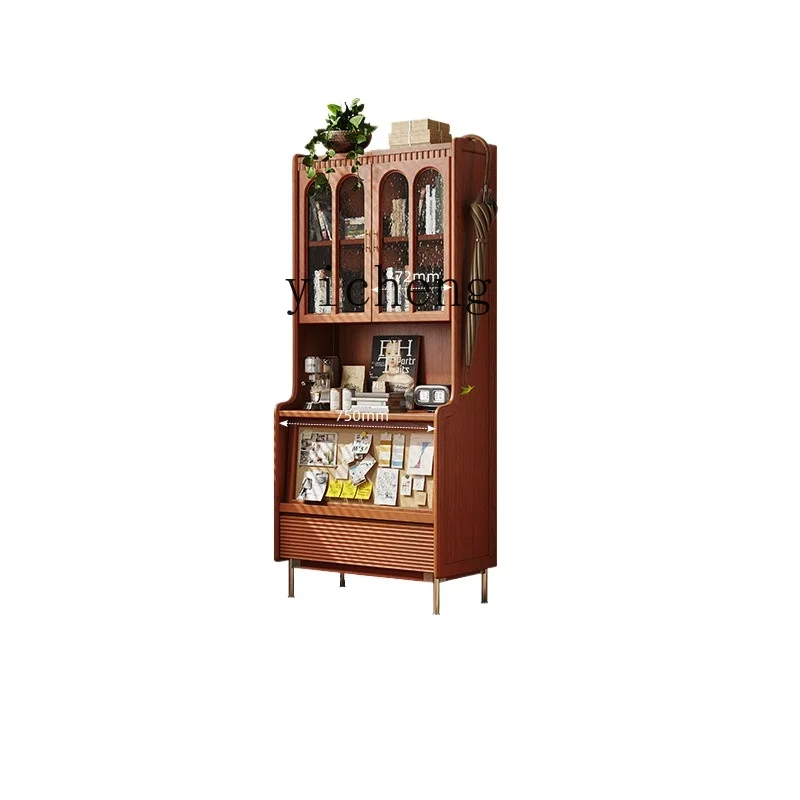 

Tqh Cherrywood Solid Wood Bookcase with Lockers with Glass Door Retro Style Cabinet