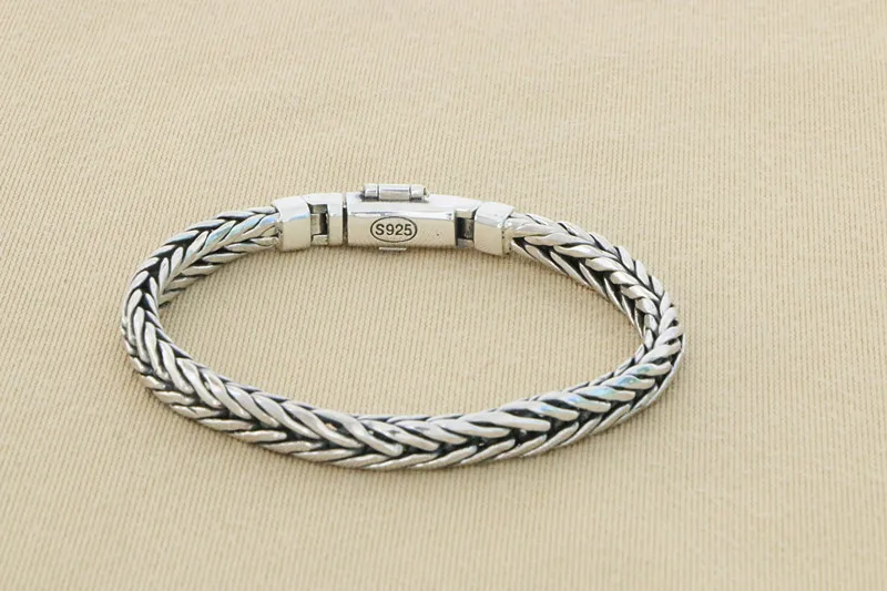 Handsome punk trendsetter jewelry 925 sterling silver woven bracelet for men and women simple manual Thai silver Fried Dough Twi