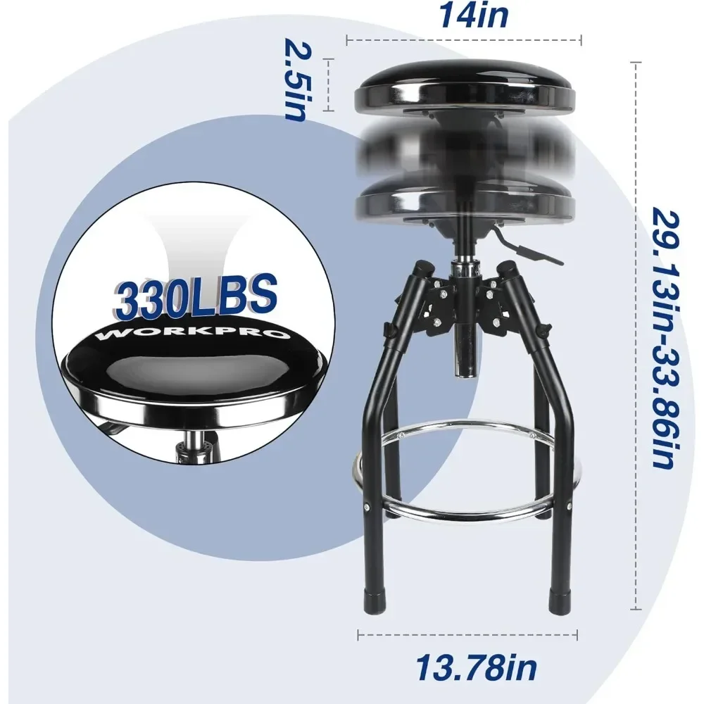 Heavy Duty ajustável hidráulico Shop Stool, Preto Garagem Bar Stool, 330-Libra Capacidade, 29in a 33,86in