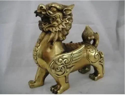 Vintage Chinese excellent brass carved foo dragon Pixiu statue