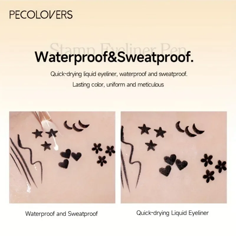 1PC Double-headed Liquid Stamp Eyeliner, Various Shapes, Stars/moon/water Droplets, Waterproof, Silky, Suitable for Beginners
