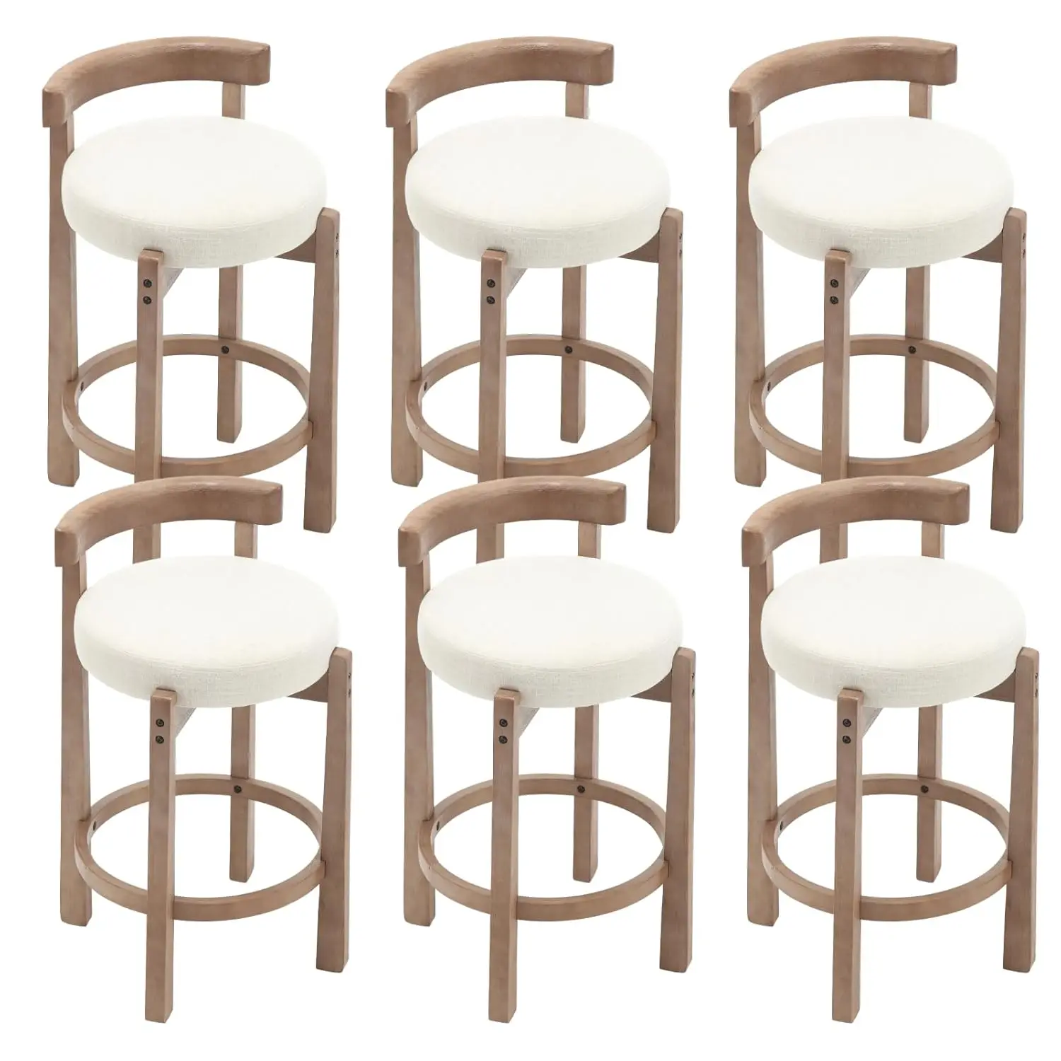 

Mid Century 26.5in Counter Stool With Back Linen Upholstered Solid Wood Legs Kitchen Island Dining Room Chair Set 6, Customized