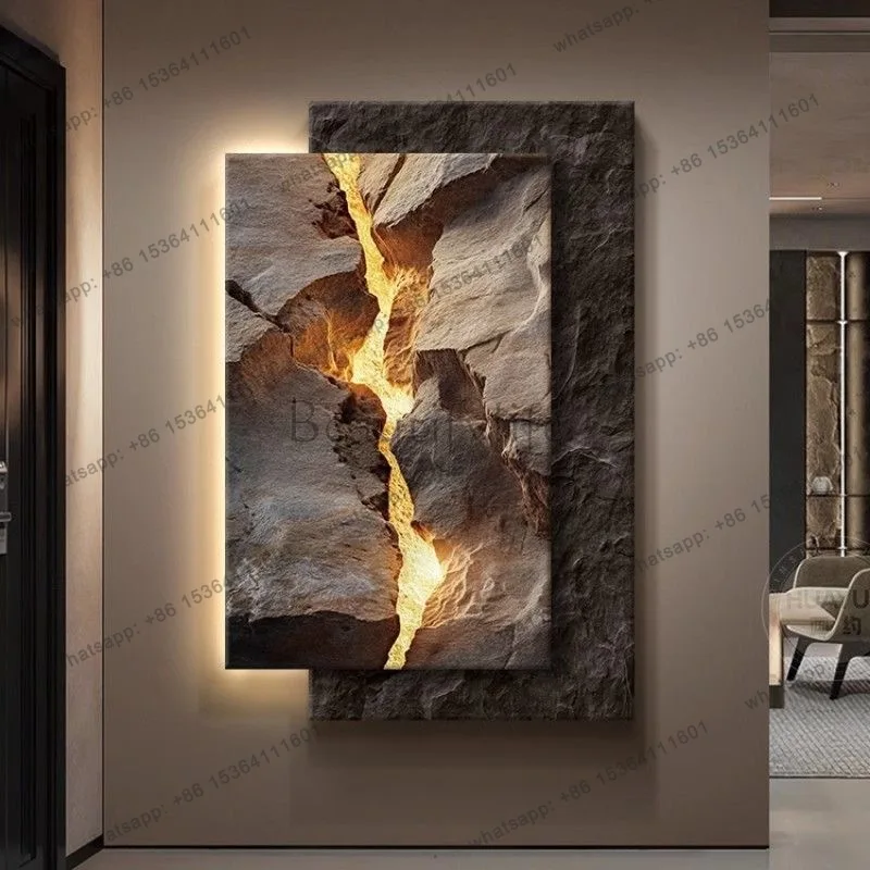 Advanced sandstone painting, porch decorative painting, light luxury corridor aisle hanging painting atmosphere with lights