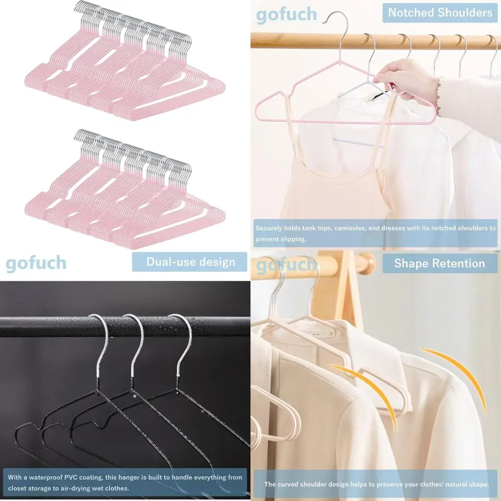 

100 упаковок тонких нескользящих вешалок с ПВХ-покрытием, ширина 16 для одежды, компактные для шкафов (розовые)