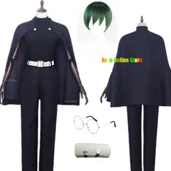 Anime Zenin Maki Cosplay disfraz temporada 2 peluca azul oscuro capa gafas tatuaje verde peluca corta vendajes