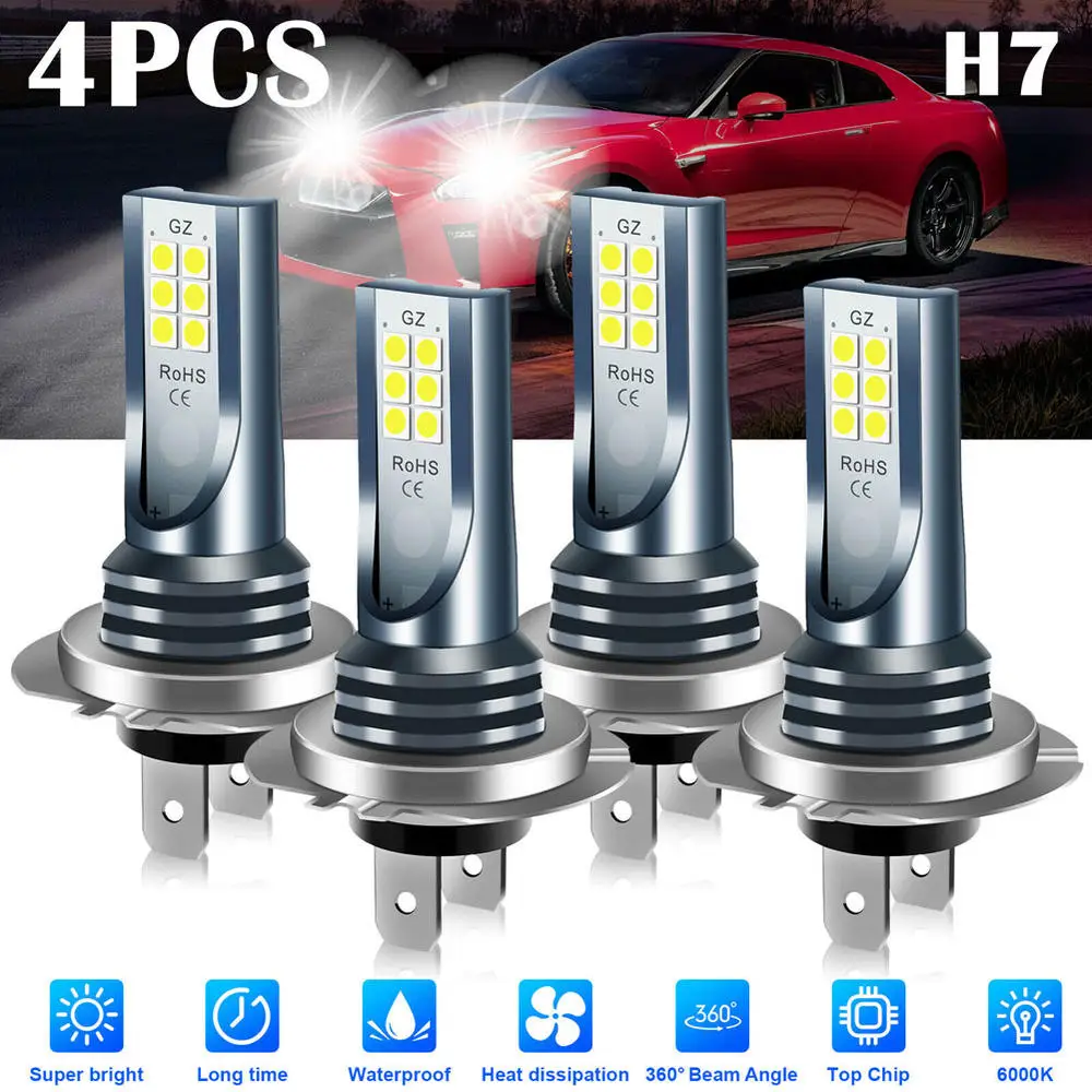 

4PCS H7 LED Headlight Bulbs High Low Beam 6000K Super White Lights Car Fog Lights Auto DRL H4 H8 H11 Cob Chips 12V 24V 220W