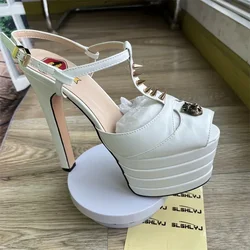 Fish Mouth Rivet 16cm High Heel Sandals Platform Party Wedding Ball T-stage Women Shoes High Quality Large 43summer Female Shoes