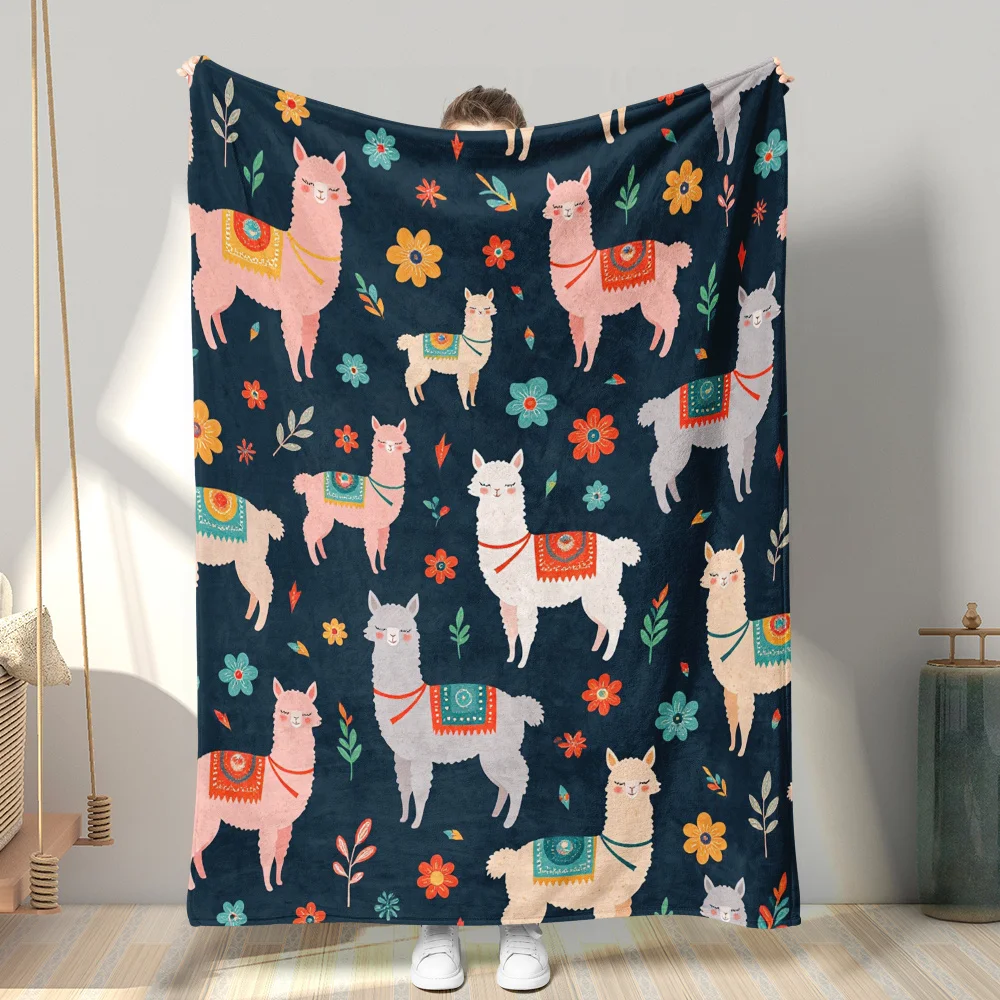 Bohemian Llama Alpaca Print Throw Blanket Decorative Southwestern Boho Animal Pattern Couch Throw Bed Cover