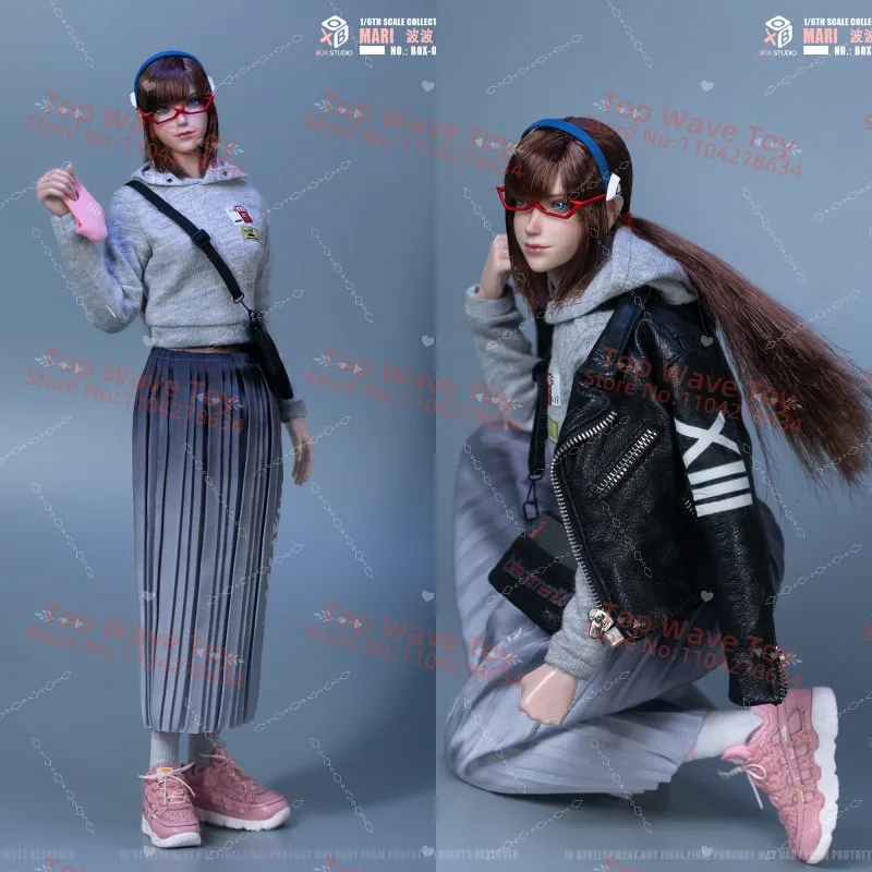 

New Stock BOX STUDIO BOX-004 1/6 Bobo Blue Eye Brown Straight Hair Girl Action Figure Leather Jacket Decor 12" Solider Model