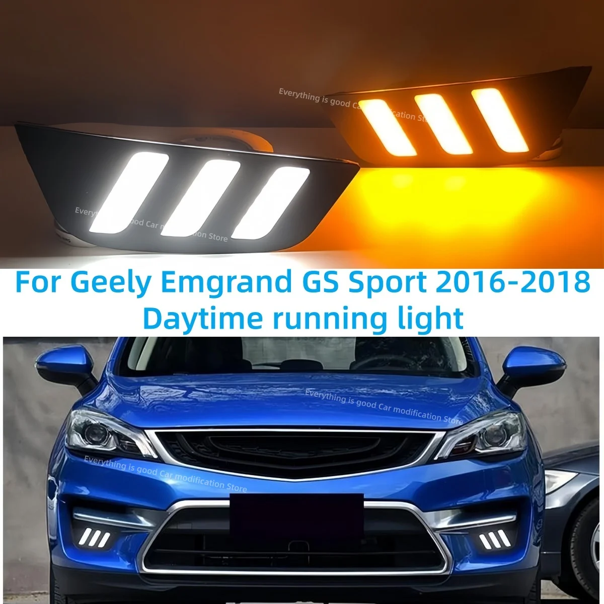 For Geely Emgrand GS Sport 2016-2018 LED Daytime running light Modification Front fog light Flowing Light Turn signal Two-color