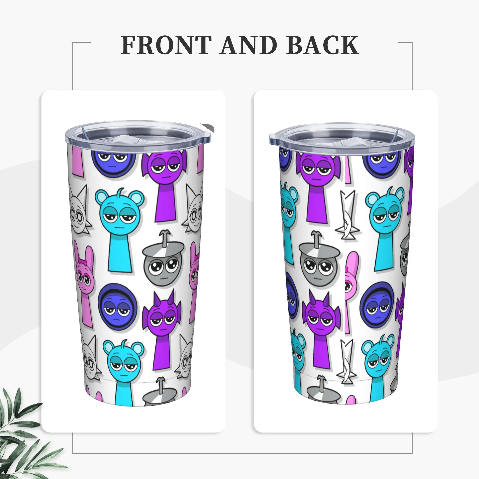 Sprunki Cartoon Anime Tumbler Vacuum Insulated  Thermal Cup with Lid Straw Travel Outdoor Mug Hot Cold Drink