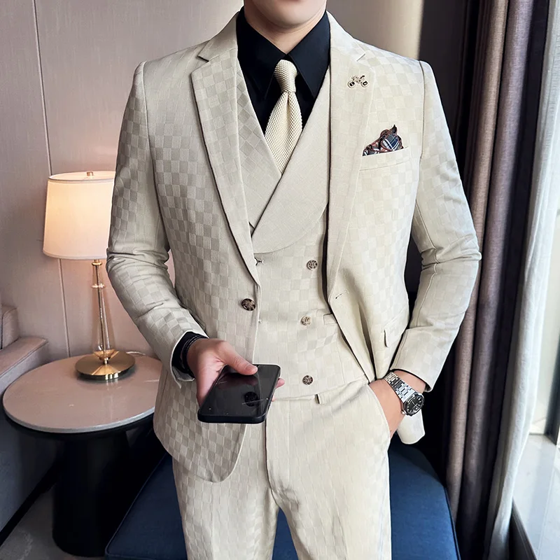 

2023 New High-end Suit S-5XL (suit + Vest + Trousers) British Slim-fit Boutique Wedding Banquet Handsome Trend Three-piece Suit