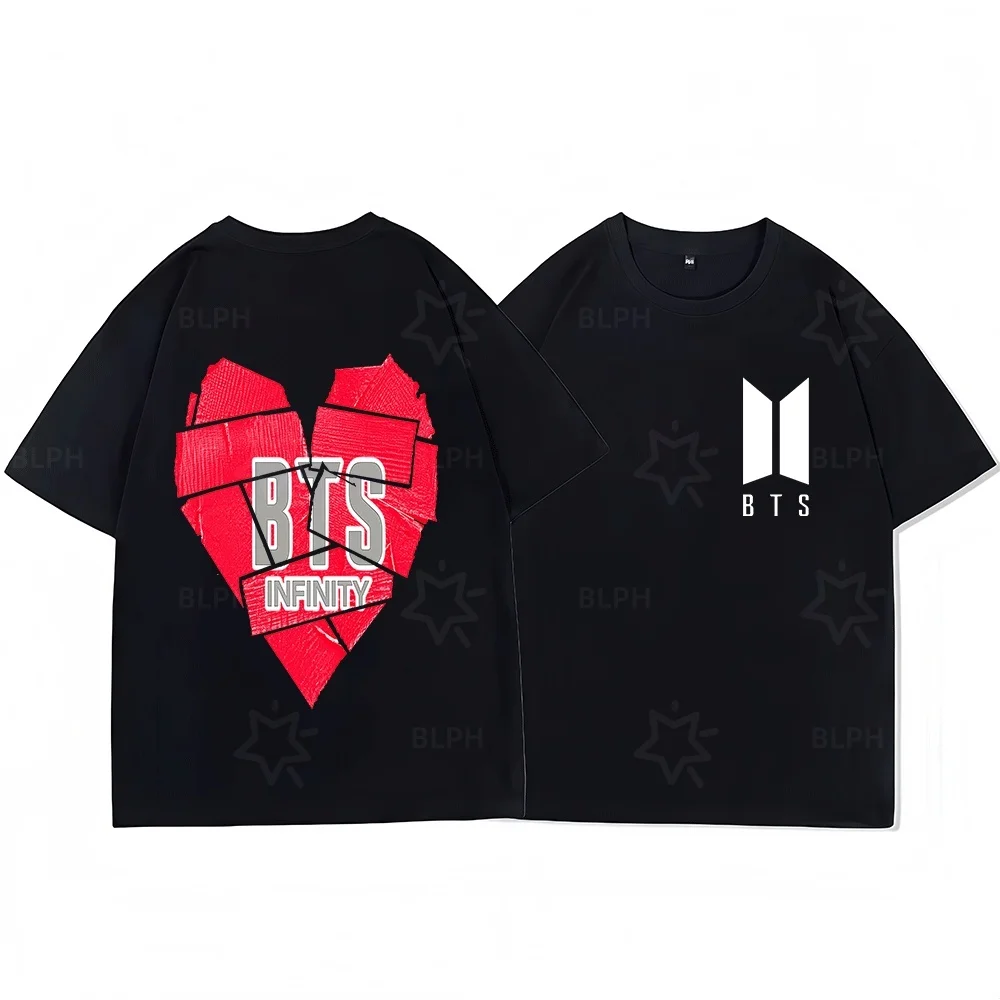 

BTS Y2K BT21 Heart Print Couple T Shirts Casual Short Sleeve Tops for Men Women Fashion Matching Family Tees 2026 Trendy