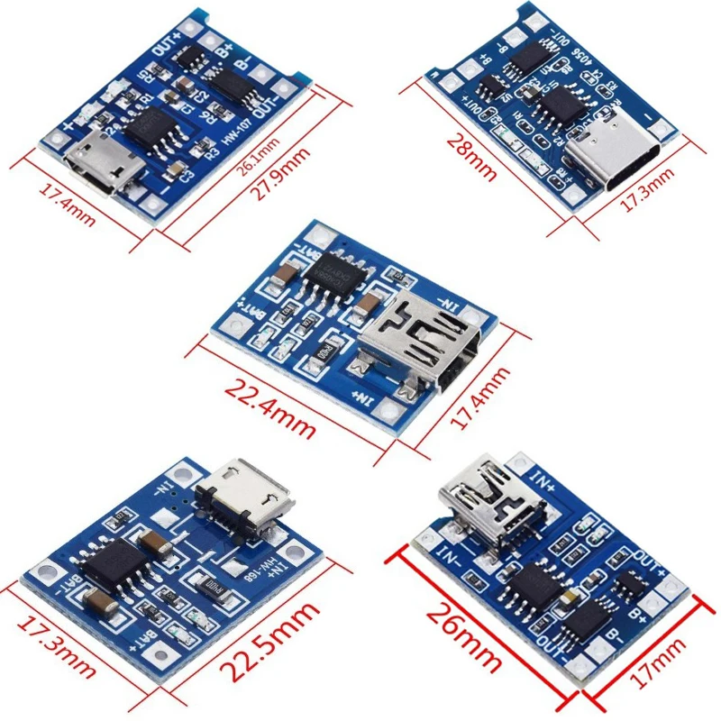 10pcs 5V 1A 18650 TP4056 Lithium Battery Charger Module Charging Board With Protection Dual Functions 1A Li-ion