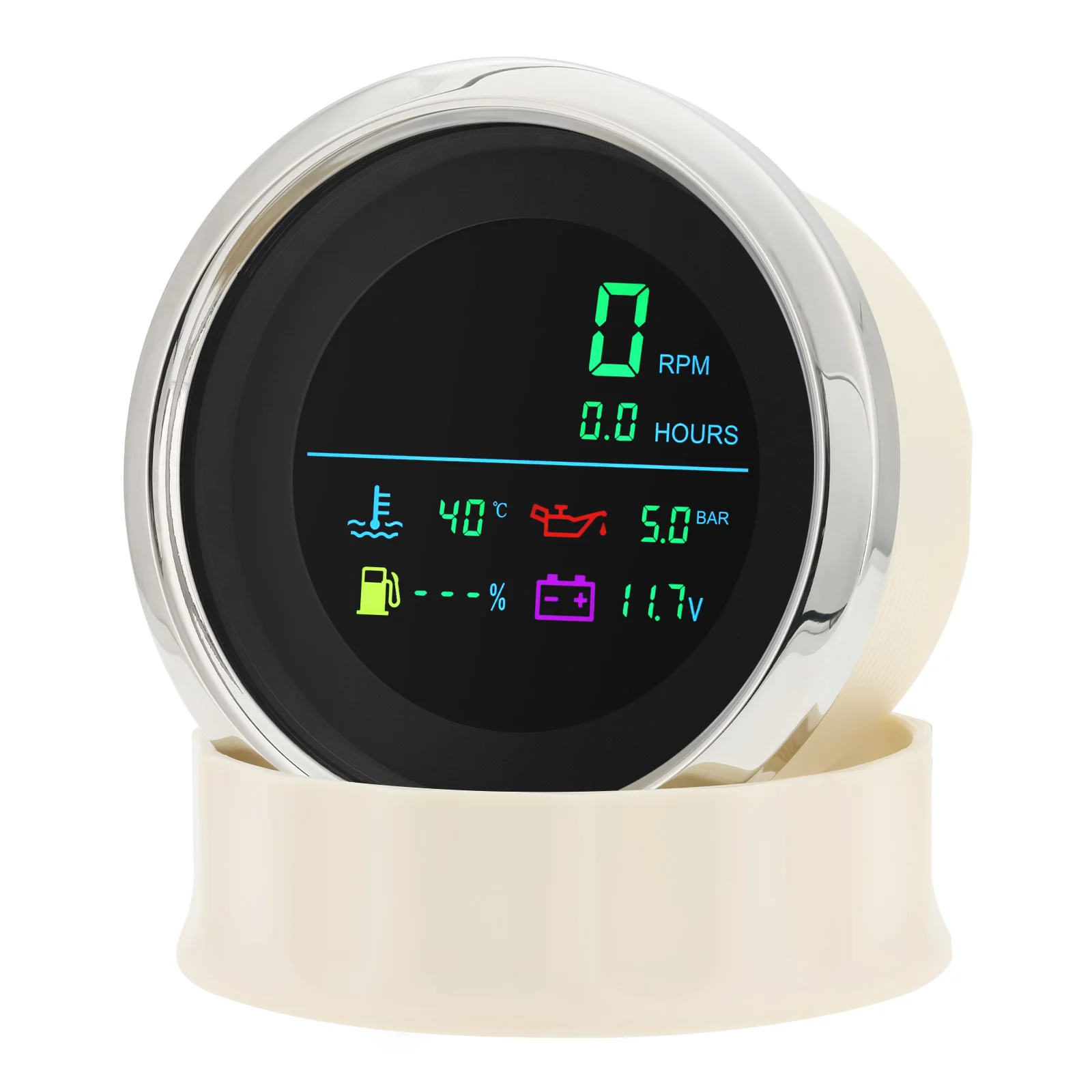 85mm 6 in 1 LCD MultiFunction Tachometer Fuel Level Gauge Water Temperature Oil Pressure Voltmeter Hour Meter For Boat Car 12V