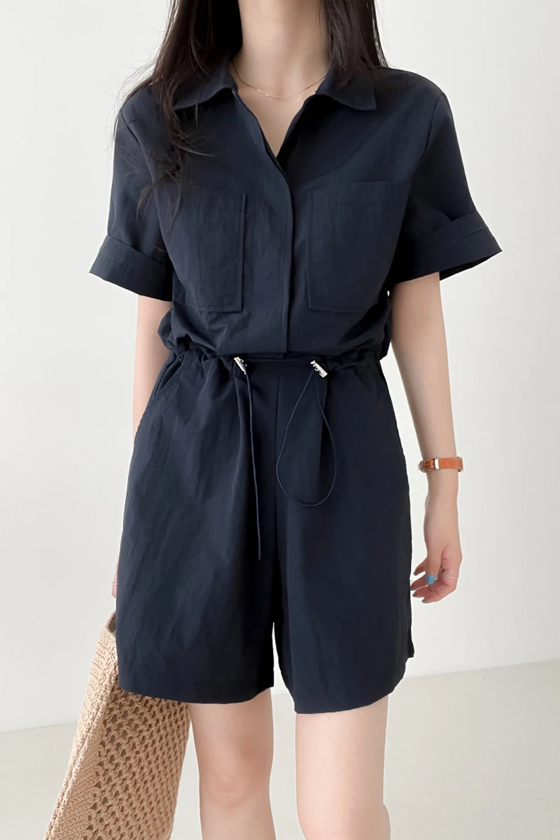 Retro Dstring Spodnie z wysokim stanem, z kołnierzykiem, codzienne, w stylu koreańskim, do pracy, modne, letnie, nowość