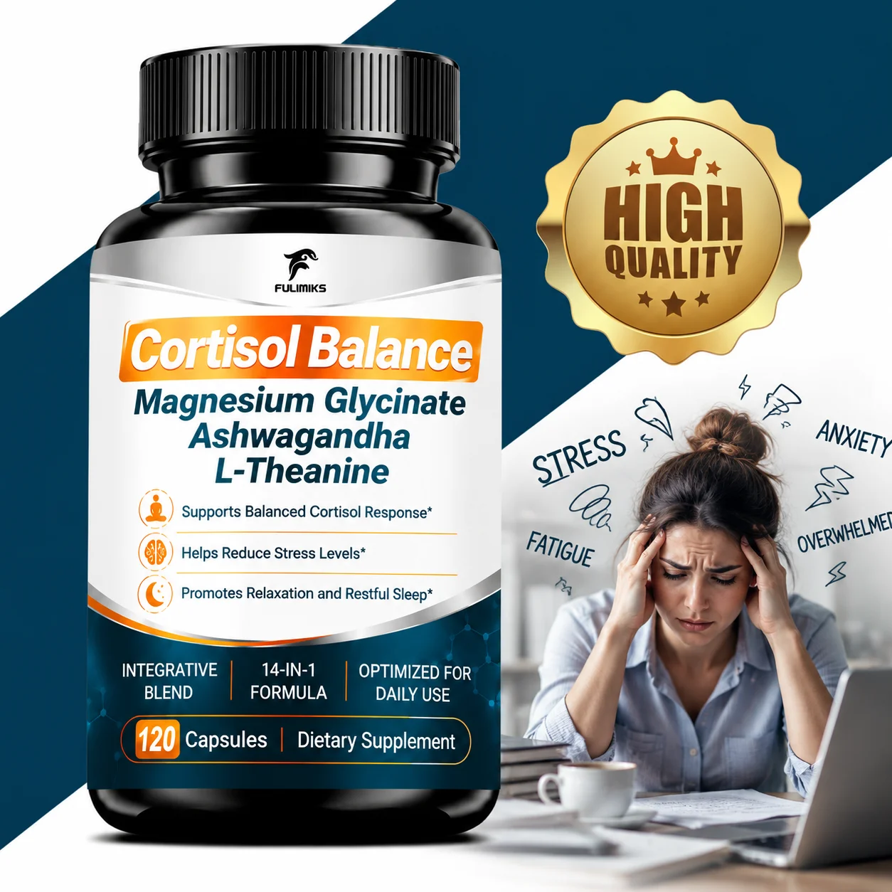 Cortisol Health Capsules, with Magnesium, Ashwagandha,L-Theanine, Stress Relief,Balanced Cortisol Response,Relaxation,Deep Sleep