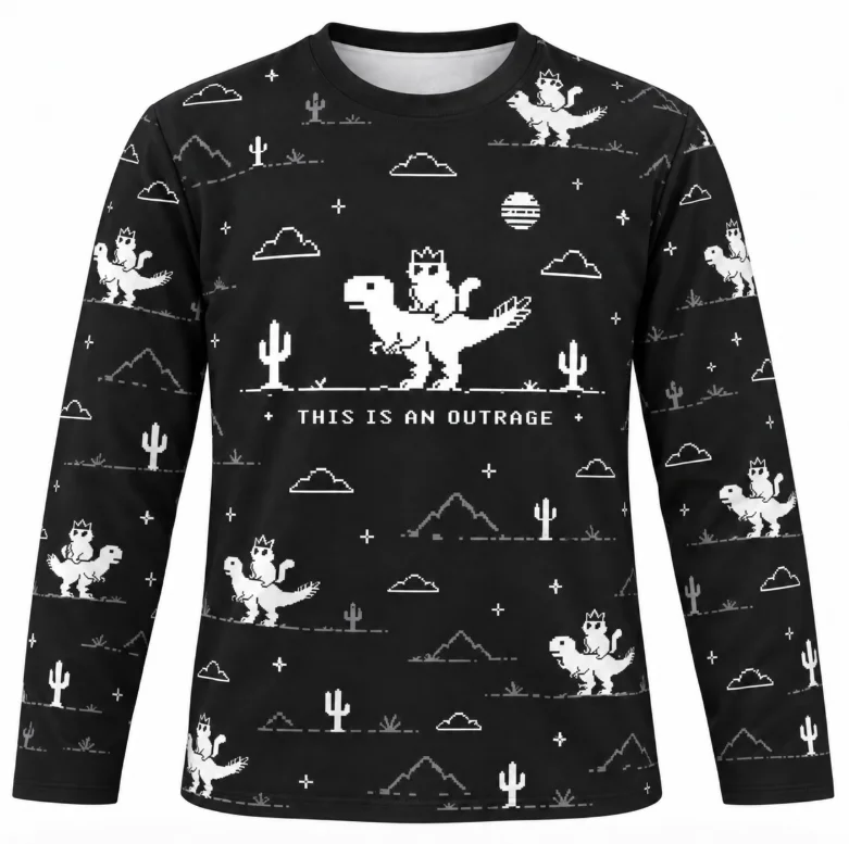 Retro Pixel AllOver Long Sleeve T‑Shirt Men Women Unisex Dinosaur Cat Desert Scenery Short‑Sleeve Casual Streetwear Pullover Top