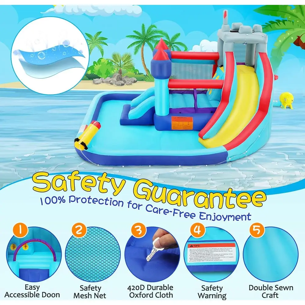 منزلق مائي للأطفال من باونس هاوس، 10 في 1، حديقة مائية كبيرة قابلة للاستخدام في حديقة مائية مع منفاخ رش طويل منزلق لحمام السباحة