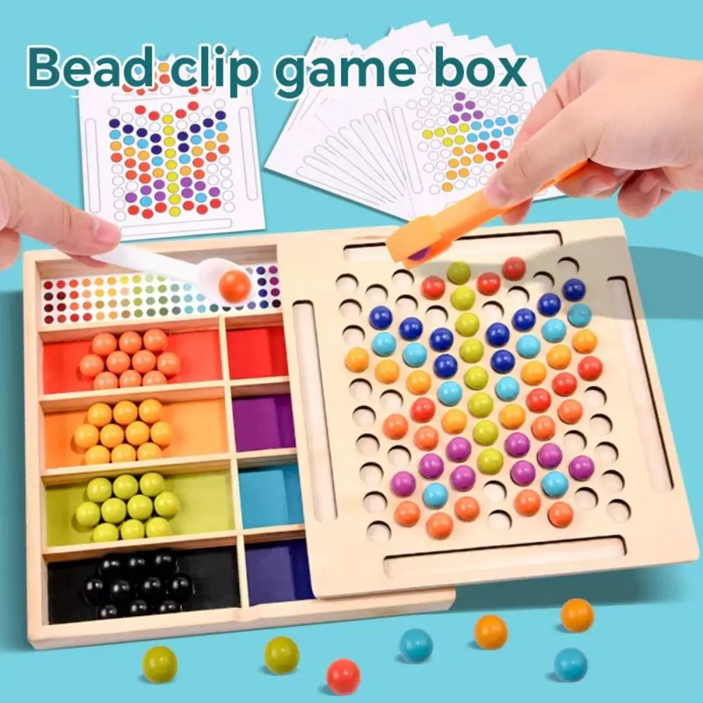 Wooden Montessori Clip Beads Toy Rolling Bead Puzzle Bead Color Matching Game Learning Logical Thinking Color Sorting Game