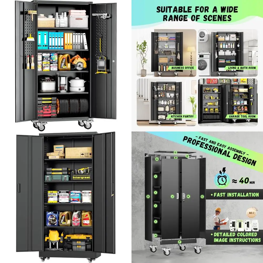 

Металлический шкаф для хранения в гараже с колесами, 75-дверным и 4 полками, шкафчик для инструментов на роликах, прочный органайзер для инструментов и оборудования