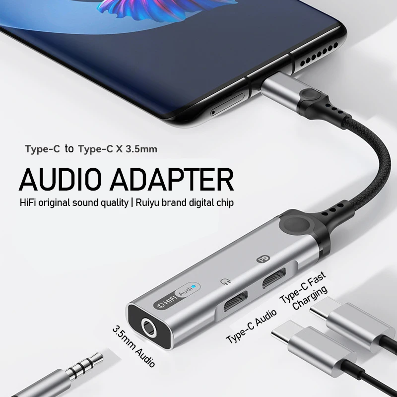 2-in-1/3-in-1 Type-C to 3.5mm Audio Adapter Connector Multifunctional for Live Streaming Karaoke Gaming