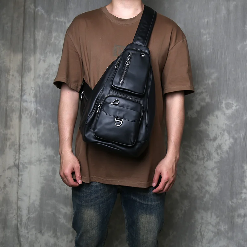 

Head Layer Cowhide Large Capacity Chest Bag Multifunctional Genuine Leather Crossbody Bag Men's Casual Travel backpack