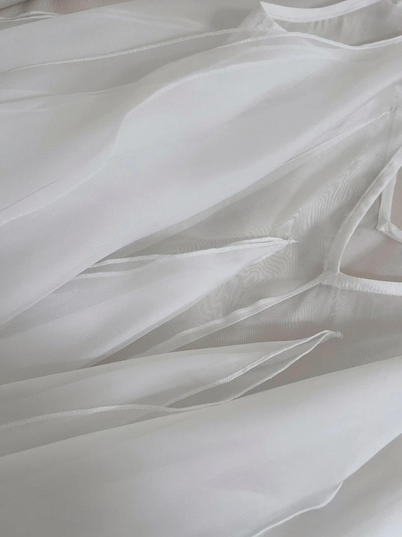 ชุดเดรสสีขาวแบบมีชั้นชายกระโปรงทรงเอ สไตล์เกาหลี เอวสูง ซิปด้านหน้า ความยาวปานกลาง สำหรับผู้หญิง