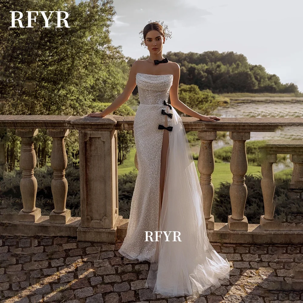 

RFYR Mermaid Party Dress Beading Prom Gowns with Bows Glitter Princess Gowns Evening Gowns for Women Customized