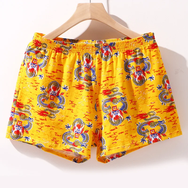 Chinese dragon Men Panties Loose Fit Bouncy Breathable Elastic Waist Soft Loong Printed Male Underwear Boxer Shorts Daily Life