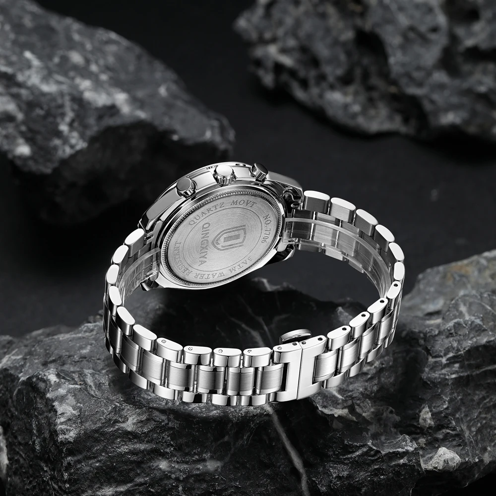 QINGXIYA 2026 New Men's Watches Top Luxury Quartz Watch For Men Stainless Steel Auto Date 24 Hours Chronograph Wrist watch Mens