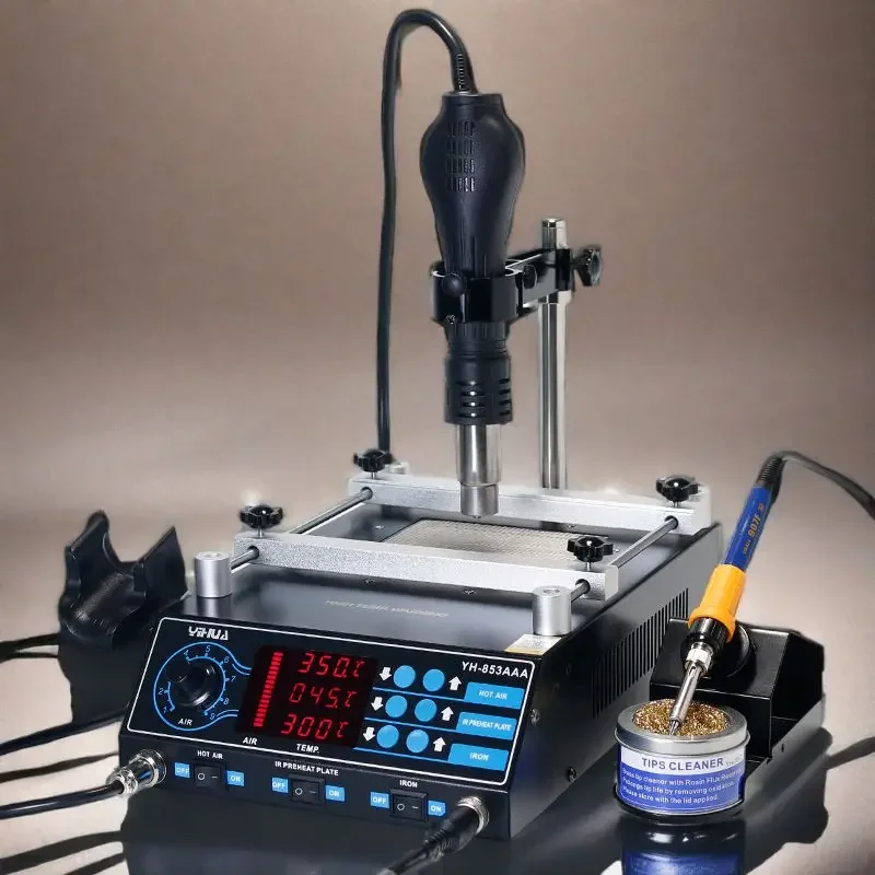 853AAA 3 In 1 LED Display BGA Rework Löten Station Heißluft Pistole PCB Vorwärmen Station Entlöten Lötkolben Werkzeuge