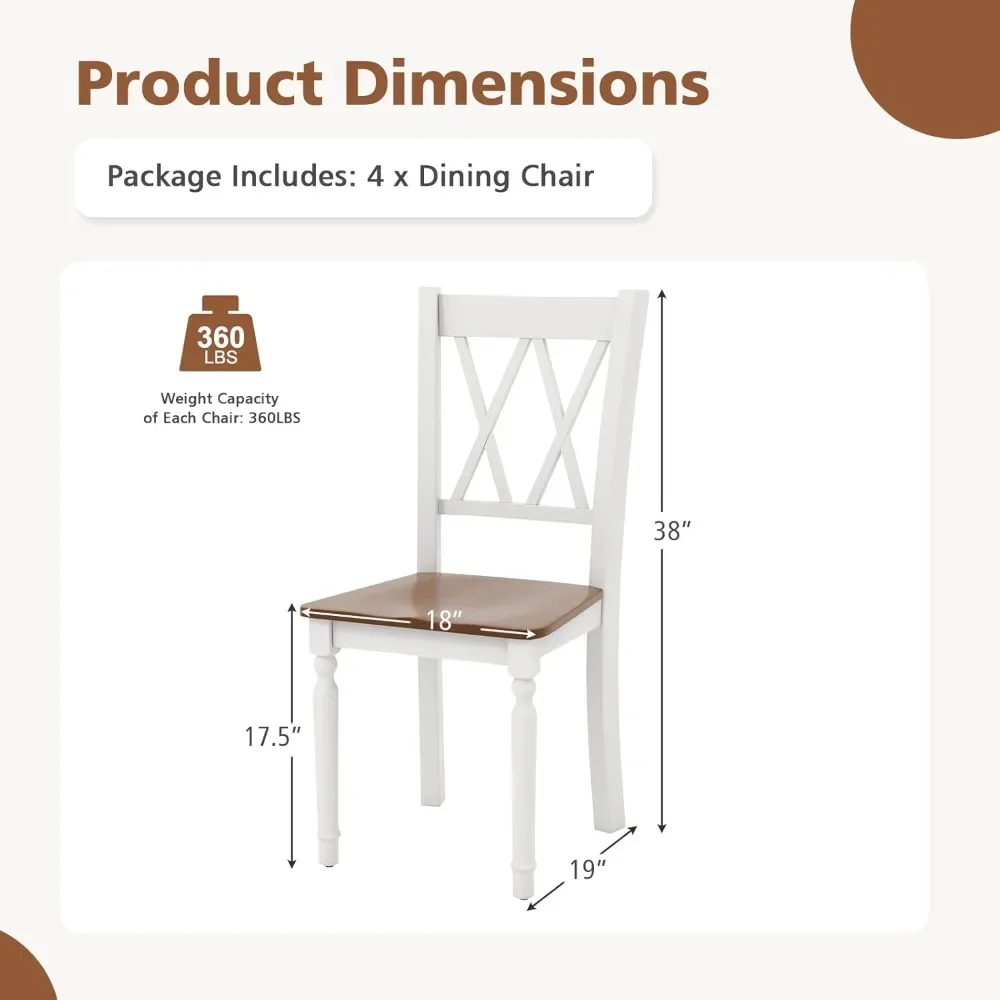 Dining Room Chairs Set of 4, Rubber Wood Seat & Acacia Wood Legs, Max Load 360 Lbs & High Back, Dining Chairs