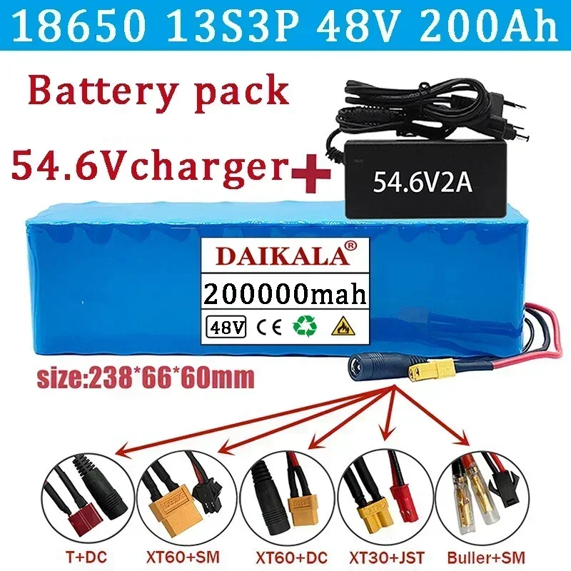 

48V 200Ah Lithium Ion Battery 1000w 13S3P Lithium Ion Battery Pack for 54.6v E-bike Electric Bicycle Scooter with BMS+charger