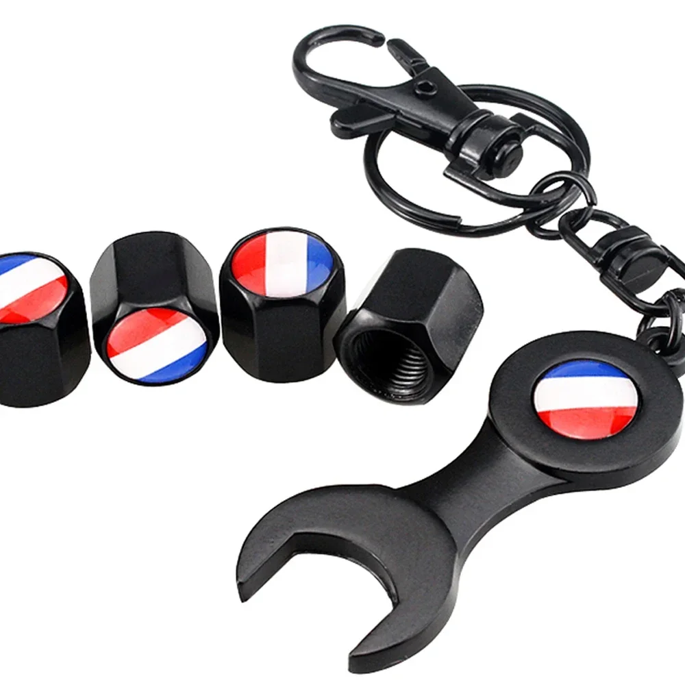 4PCS France Flag Car Wheel Tire Valve Caps Tyre Stem Covers with Wrench for BMW Mercedes Renault Citroen Subaru Cadillac Honda