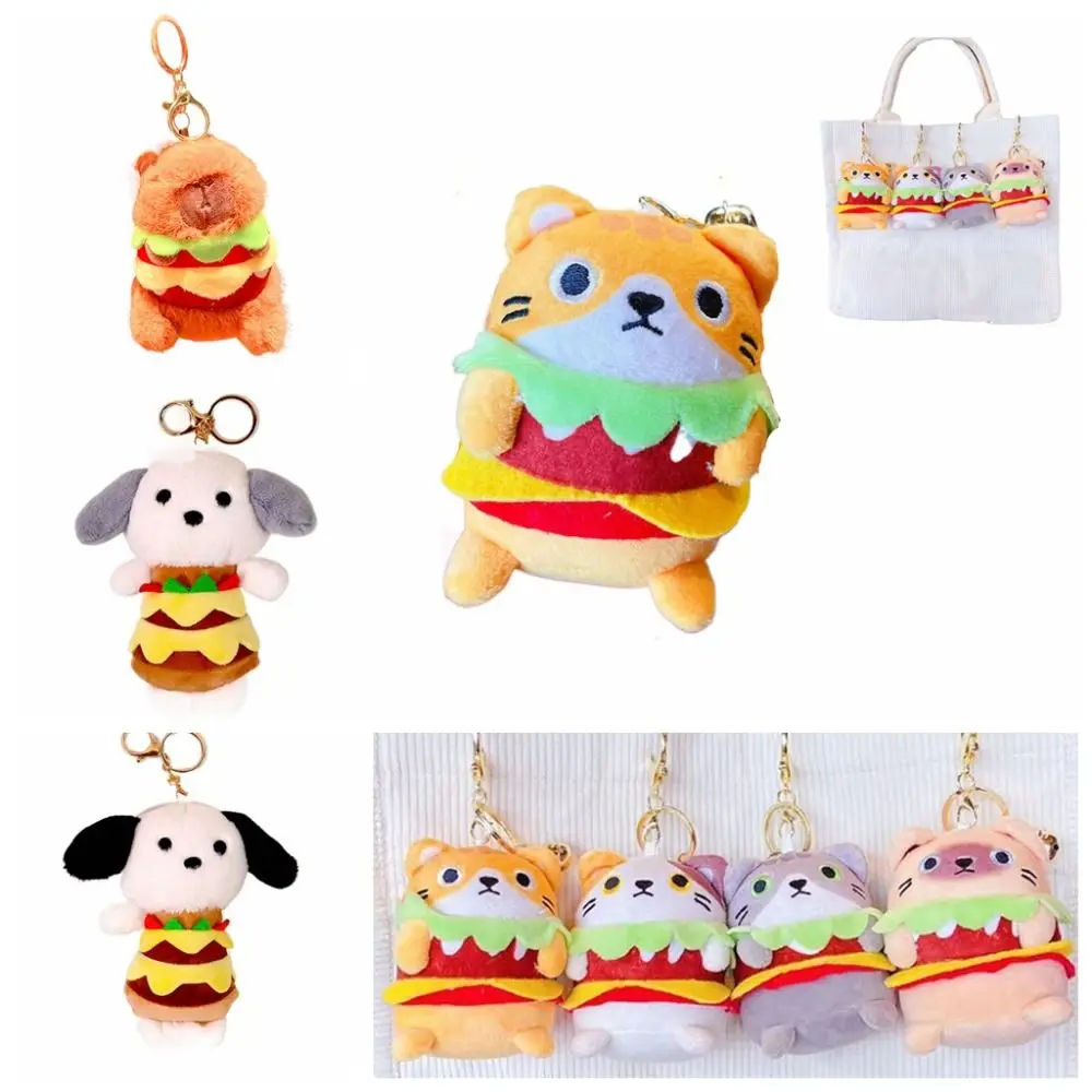 Stuffed Capybara Capybara Plush Keychain Soft Cat Capybara Hamburger Plush Toy Dog Cartoon Burger Kapibara Plush Doll