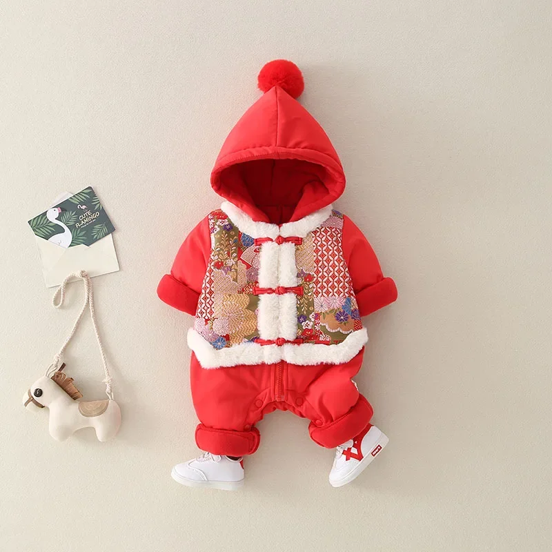 Winter Baby Clothes Suits for Boys Baby Romper Chinese Style Tang Suit One-piece Red New Year's Clothing Festive Gift Outfits