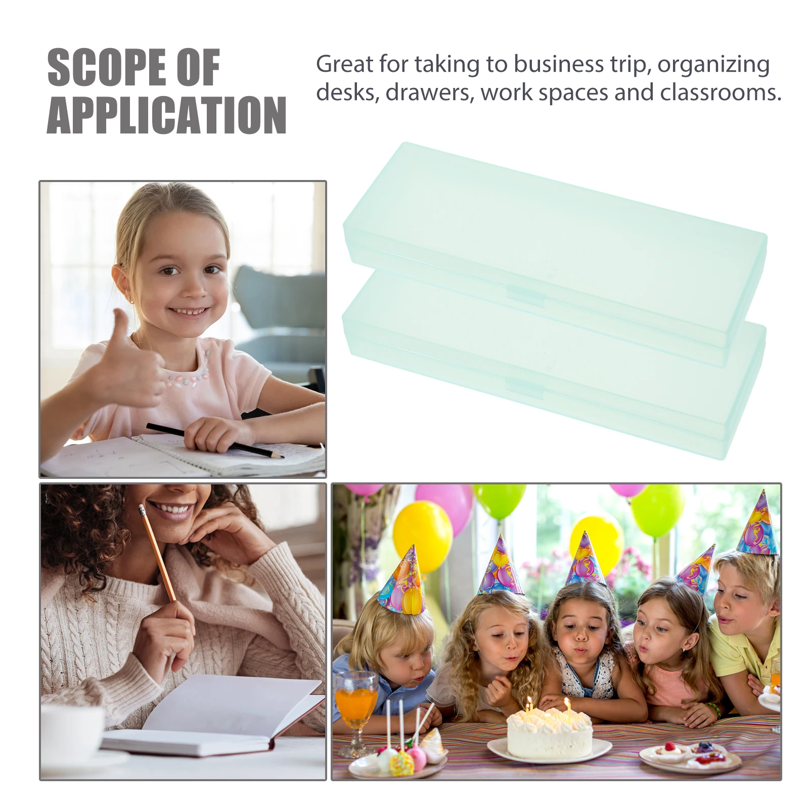 2pcs 투명 연필 케이스 플라스틱 펜 상자 학생을위한 스토리지 주최자 휴대용 쓰기 케이스 여행 편지지 녹색