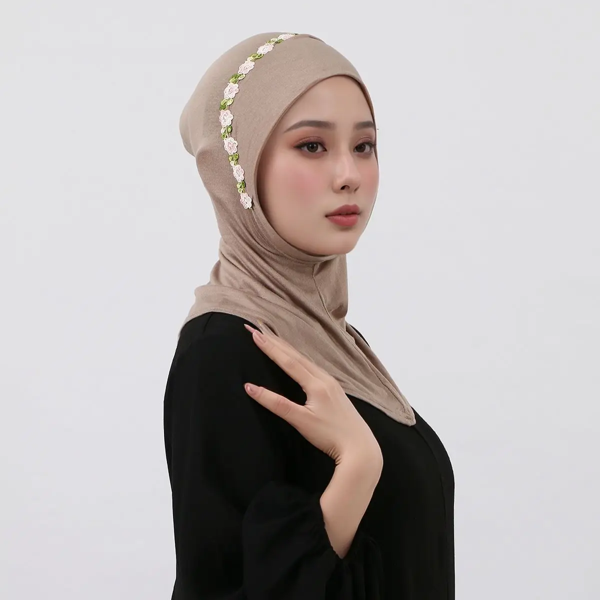 

New Instant Jersey Hijab Muslim for Women Floral Embroidery Full CoverUndercap Soild Cotton Bonnet Ready to Wear Inner Cap
