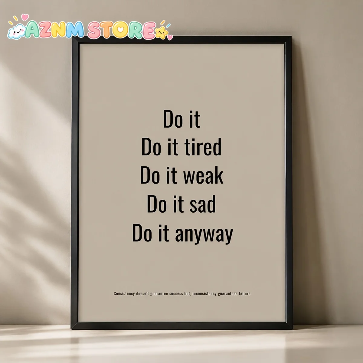 2027Posters And Prints Minimalist Motivational Canvas Wall Print, Easy Khaki Base Bold Black Positive Saying Do It Tired Weak