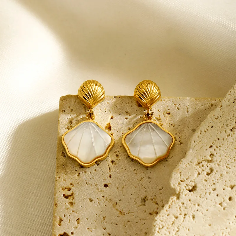 GANPUP 316l Edelstahl Naturstein Muscheln Baumeln Ohrringe Frauen 18k PVD Überzogene Mode Urlaub Schmuck Wasserdicht Geschenk – Detail 7