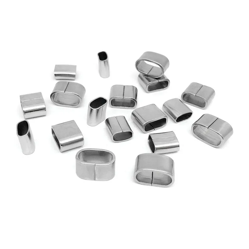 10Pcs Stainless Steel Punk Geometry Hollow Leather Clasp Flat Round Slider Spacer Bead For Diy Bracelet Watchband Jewelry Making