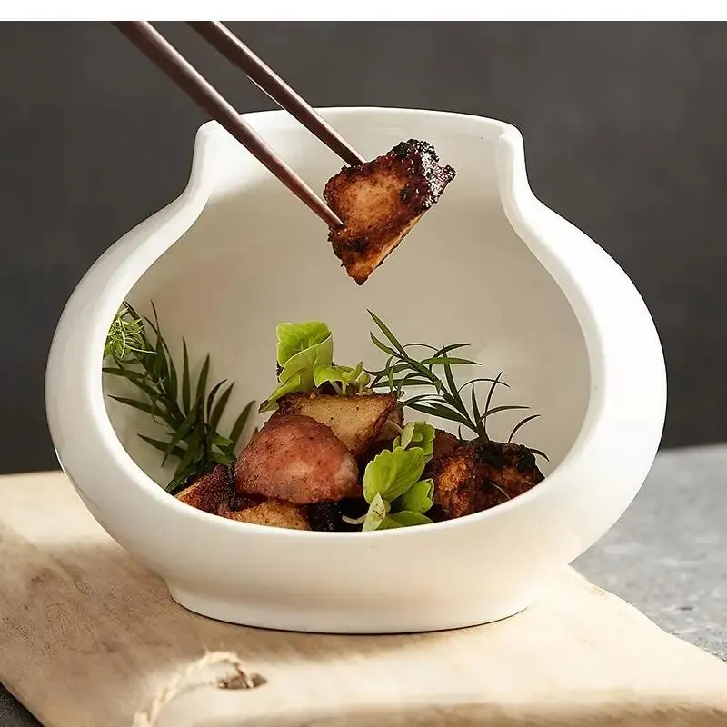 White Irregular Tableware Ceramic Plate Dry Ice Restaurant Artistic Conception Cold Dish Bowl Art Decoration