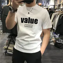 T Shirt for Men Man Tee Shirts Black 100% Cotton White Clothing Top Alphabet Streetwear O Neck Vintage Rock High Quality No Logo