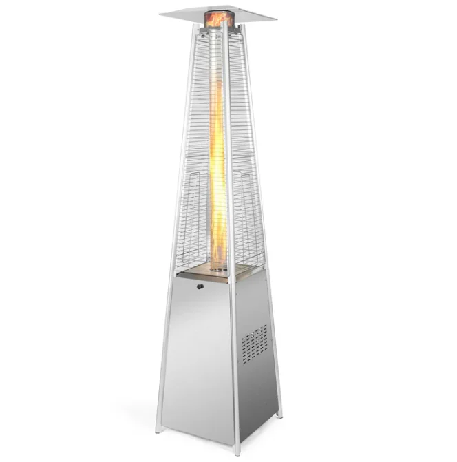 Stainless Steel Pyramid Patio Heater Weather-Resistant Propane Gas Heater with Protective Glass Guard